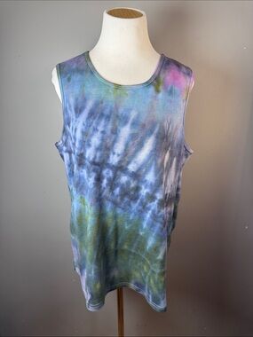 Tie-Dye Sleeveless Tank Top - Blue & Green